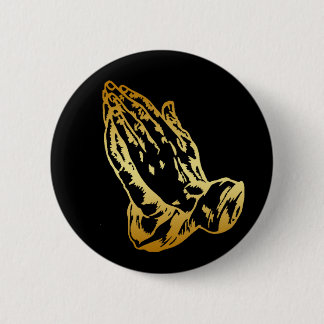 BADGE ROND 5 CM MAINS DE PRIÈRE D'OR