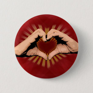 Badge Rond 5 Cm Mains sous forme de coeur, conception d'amour
