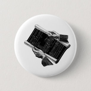 Badge Rond 5 Cm Mains w Architectural Blueprints, Vintage Business