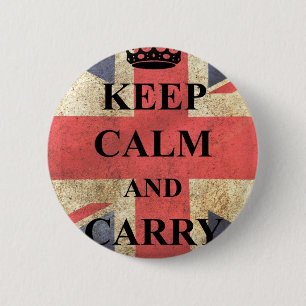 Badge Rond 5 Cm Maintenez calme pour continuer le drapeau britanni