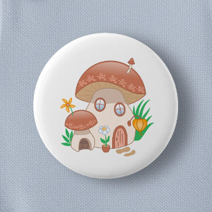 Badge Rond 5 Cm Maison de champignons de fée Whimsical