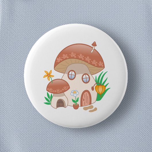 Badge Rond 5 Cm Maison de champignons de fée Whimsical