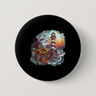 Badge Rond 5 Cm Maison de phare Maison au bord de la mer Voile Bat