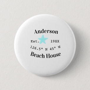 Badge Rond 5 Cm Maison de plage Date année coordonnées personnalis