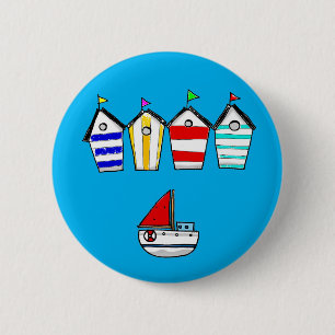 Badge Rond 5 Cm maison de plage et bateau de mer