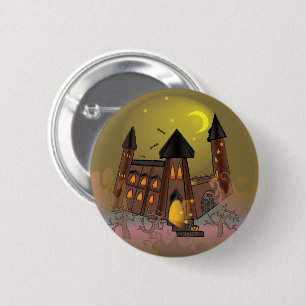 Badge Rond 5 Cm Maison de sorcière éffrayante Halloween et château