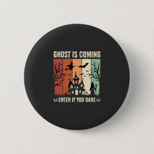 Badge Rond 5 Cm Maison Hantée Fantôme d'Halloween Arrive