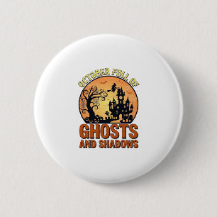 Badge Rond 5 Cm Maison Hantée Fantômes Ombres Pleine Octobre Sorci