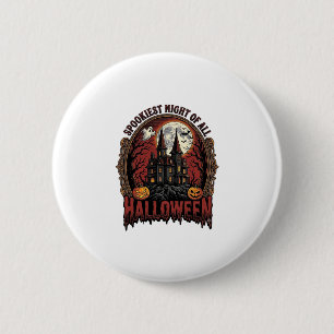 Badge Rond 5 Cm Maison Hantée Halloween Gravure Vintage Épouvantab