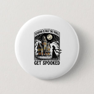Badge Rond 5 Cm Maison Hantée Halloween Gravure Vintage Horreur S