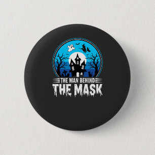 Badge Rond 5 Cm Maison Hantée Halloween Homme Derrière le Masque