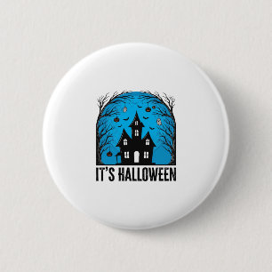 Badge Rond 5 Cm Maison Hantée Halloween Lune Gravure Vintage Dessi