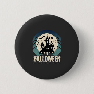 Badge Rond 5 Cm Maison Hantée Halloween Vecteur Clair de Lune