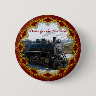 Badge Rond 5 Cm Maison sur le train pour le bouton de vacances