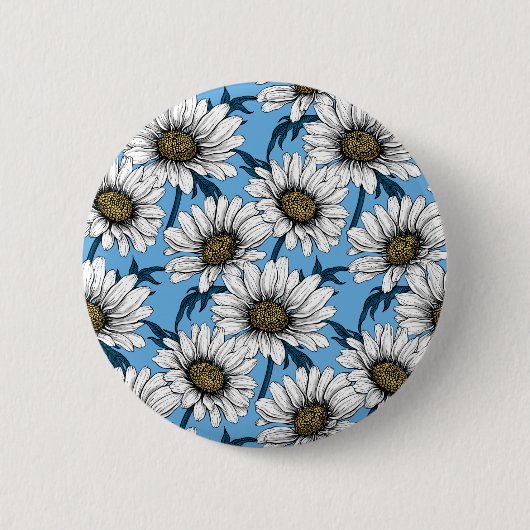 Badge Rond 5 Cm Maisonnettes, fleurs sauvages sur bleu (Devant)