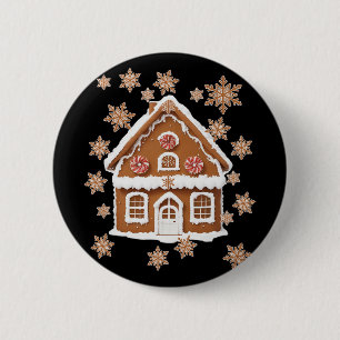 Badge Rond 5 Cm Maisons en pain d'épice et flocons de neige Noël d