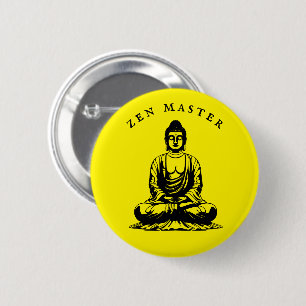Badge Rond 5 Cm Maître Zen - Méditation Bouddha Jaune