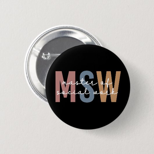 Badge Rond 5 Cm Maîtrise en travail social - Rétro Graduation (Devant & derrière)