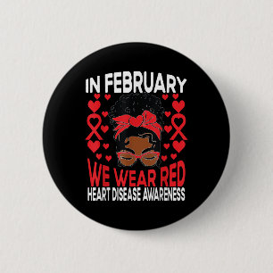 Badge Rond 5 Cm Maladie cardiaque Africaine Américaine Girl En Fév