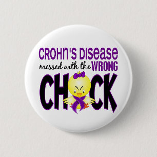 Badge Rond 5 Cm Maladie de Crohn salie avec le poussin faux