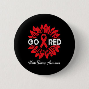 Badge Rond 5 Cm Maladie Tournesol Go Red Heart Maladie Sensibilisa