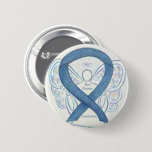 Badge Rond 5 Cm Maladies rares Denim Sensibilisation Angel Ruban É (Devant & derrière)