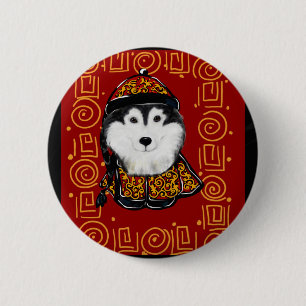 Badge Rond 5 Cm Malamute d'Alaska Année du Chien