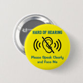 Badge Rond 5 Cm Malentendant - Jaune (Devant & derrière)