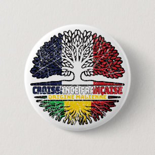 Badge Rond 5 Cm Mali Malien France Drapeau des racines d'arbres