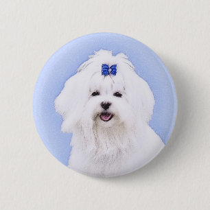 Badge Rond 5 Cm Maltese Painting - Cute Original Dog Art