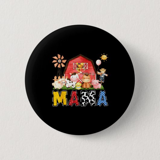 Badge Rond 5 Cm Mama Farm Cow Birthday Boy Matching Family Party (Devant)