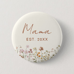 Badge Rond 5 Cm Mama Maman Etabli Baby shower Fleur sauvage