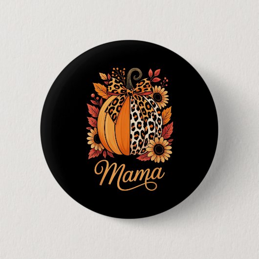 Badge Rond 5 Cm Mama Thanksgiving Leopard Pumpkin Sunflower Coquet (Devant)
