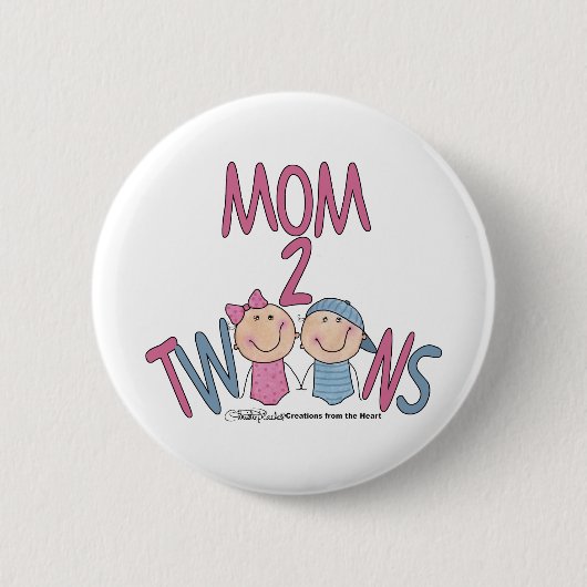 Badge Rond 5 Cm Maman 2 jumeaux garçon et fille (Devant)
