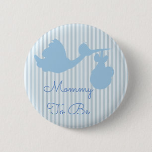 Badge Rond 5 Cm Maman à être Baby shower Bouton Bleu cigogne