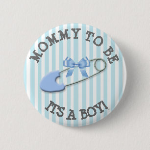 Badge Rond 5 Cm Maman à être baby shower rayé bleu de Pin de