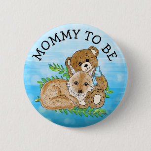 Badge Rond 5 Cm Maman à être Fox et Teddy Bear Baby shower