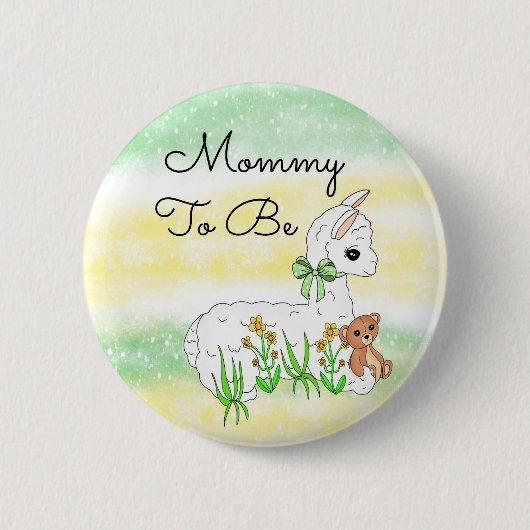 Badge Rond 5 Cm Maman à être Llama avec ours en Teddy (Devant)