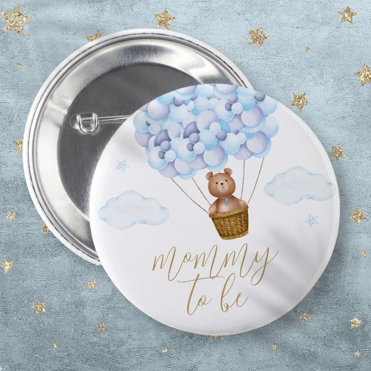 Badge Rond 5 Cm Maman à être Teddy ours Baby shower garçon bleu