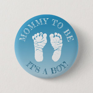 Badge Rond 5 Cm Maman bleue de baby shower de garçon d'empreintes