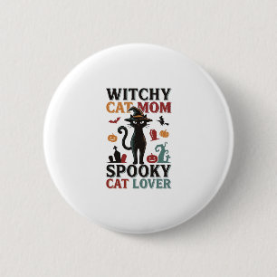 Badge Rond 5 Cm Maman chat Halloween Design vintage sorcière amate