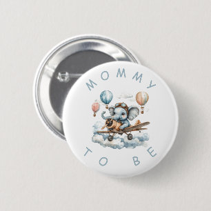 Badge Rond 5 Cm Maman Cute Blue Elephant Baby Shower