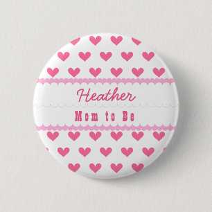Badge Rond 5 Cm Maman de baby shower à être rose des coeurs V08
