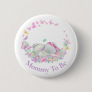 Badge Rond 5 Cm Maman éléphante pour être Button rose papillon