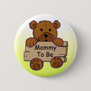 Badge Rond 5 Cm Maman Jaune à être Teddy Ours Baby shower