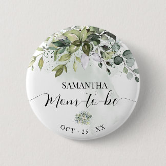 Badge Rond 5 Cm Maman pour être Eucalyptus Baby shower vert