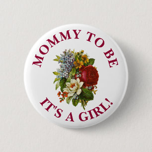 Badge Rond 5 Cm Maman pour être le Baby shower Bouquet Rose Bourgo