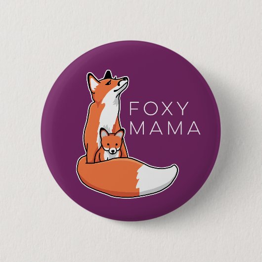 Badge Rond 5 Cm Maman rusée Fox rouge avec le chiot (Devant)