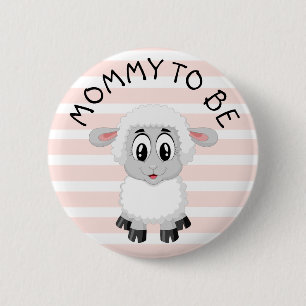 Badge Rond 5 Cm Maman sera agneau rose Fille bouton Baby shower