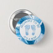 Badge Rond 5 Cm Maman sera Baby shower de marbre bleu (Devant & derrière)
